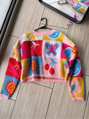 debut Pink Multicolor Patchwork Crewneck Sweater